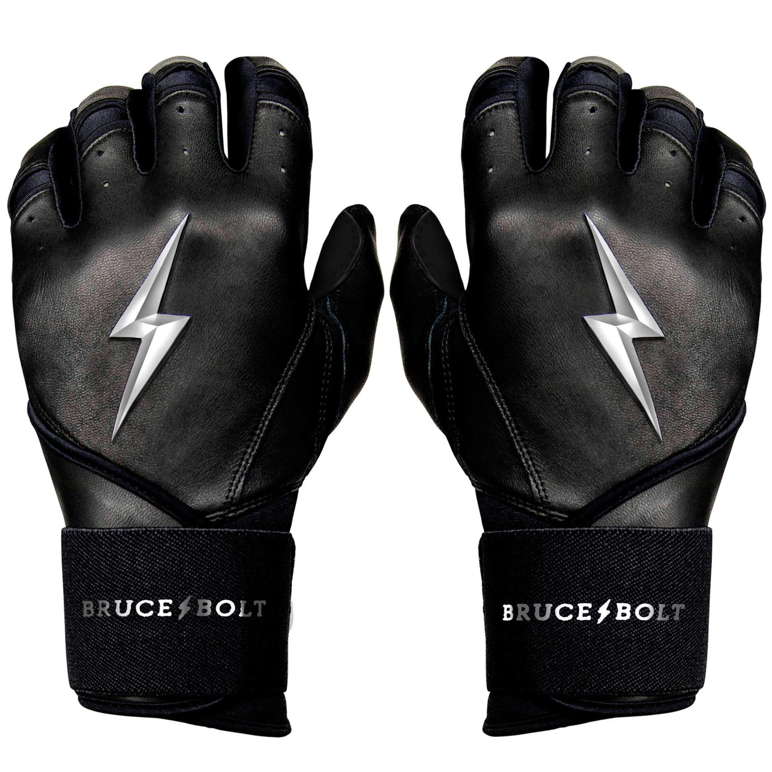 Bruce Bolt PREMIUM PRO Chrome Series Long Cuff Batting Gloves: Black 3 Bruce Bolt PREMIUM PRO Chrome Series Long Cuff Batting Gloves: Black