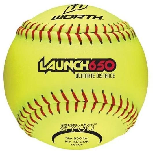 Worth 12" Launch 650 Ultimate Distance Slowpitch Softballs (Dozen): L650Y 3 Worth 12" Launch 650 Ultimate Distance Slowpitch Softballs (Dozen): L650Y