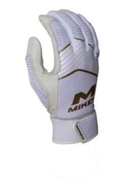 Miken Softball MK7X Adult White And Gold Batting Gloves: MBGGLD-WHT