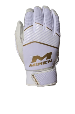 Miken Softball MK7X Adult White And Gold Batting Gloves: MBGGLD-WHT -Baseball Gear Shop MBGGLDwhite3