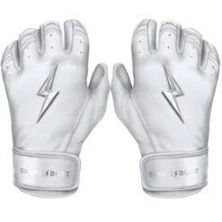 Bruce Bolt PREMIUM PRO Chrome Series Short Cuff Batting Gloves: White